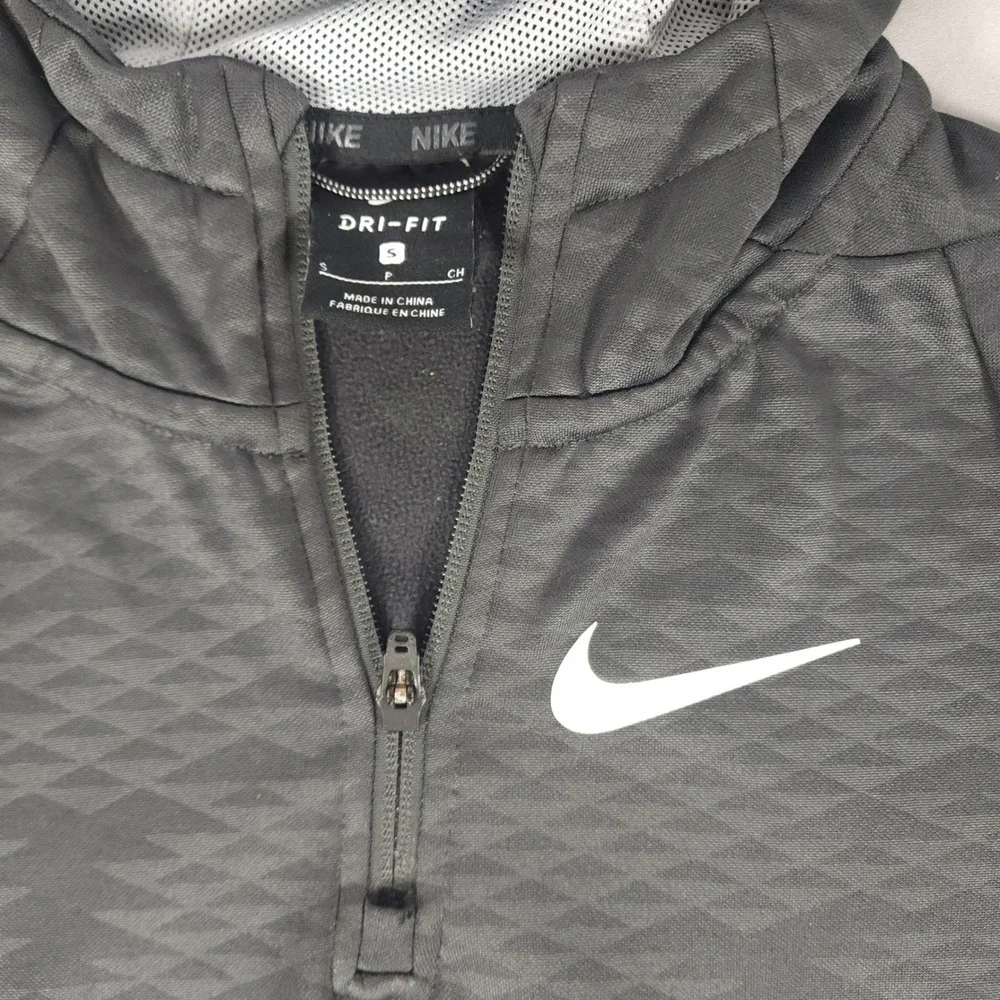 Nike Kids Dri-FIT Quarter Zip Hoodie Black Geometric Diamond Pattern Small S
